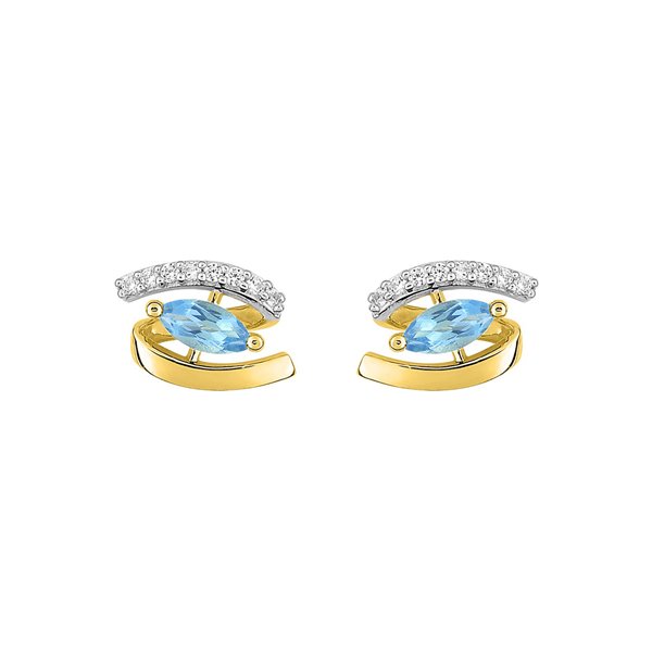 Boucles d'oreilles clou topaze bleue traitée oxyde(s) de zirconium Or Jaune 750 rhodiée