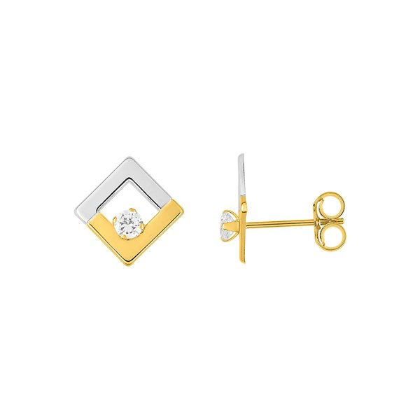 Boucles d'oreilles clou oxyde(s) de zirconium Or Jaune 750 rhodiée