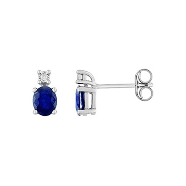 Boucles d'oreilles clou saphir trilogie diamant 0.016 Or Blanc 375