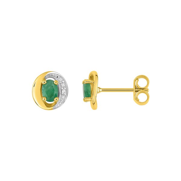 Boucles d'oreilles clou diamant 0.01ct émeraude Or Jaune 750 rhodiée