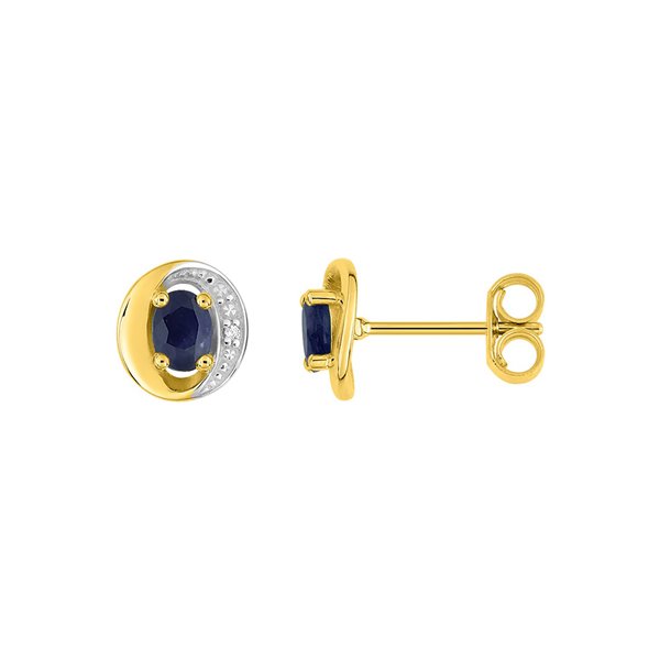 Boucles d'oreilles clou diamant 0.01ct saphir Or Jaune 750 rhodiée