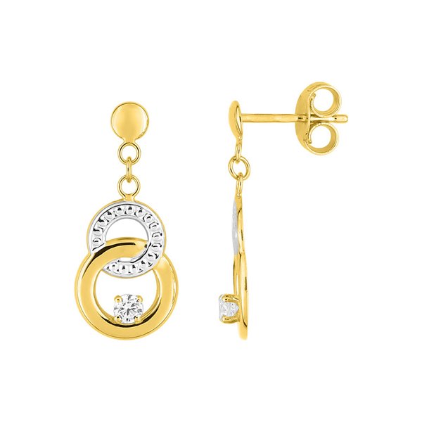 Boucles d'oreilles pendantes oxyde(s) de zirconium Or Jaune 750 rhodiée