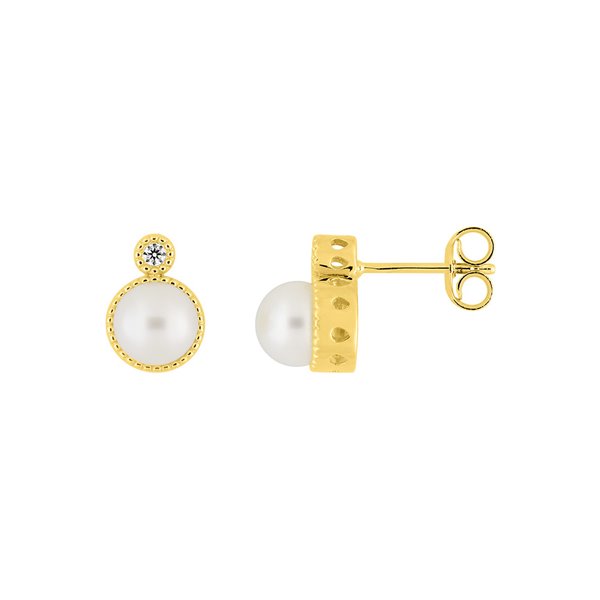 Boucles d'oreilles clou perles de culture diamant 03ct Or Jaune 750