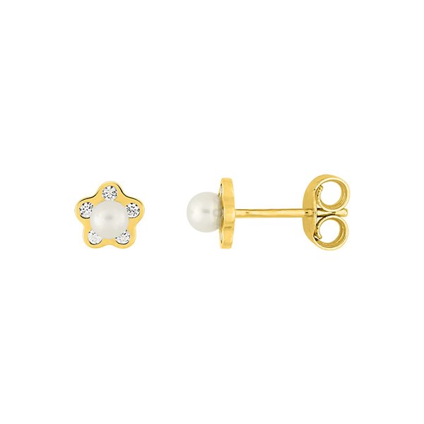 Boucles d'oreilles clou perle de culture d'eau douce oxyde(s) de zirconium Or Jaune 750