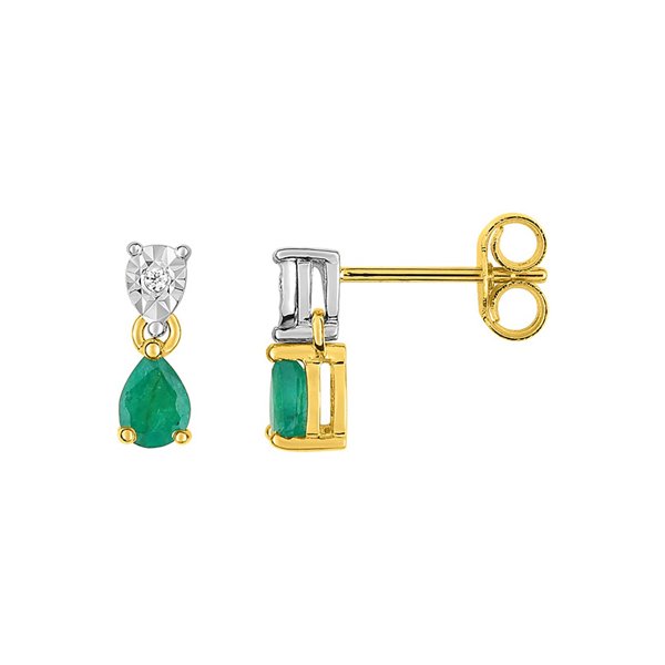 Boucles d'oreilles clou diamant 0.008 P1P2 émeraude Or Jaune et blanc Or 750