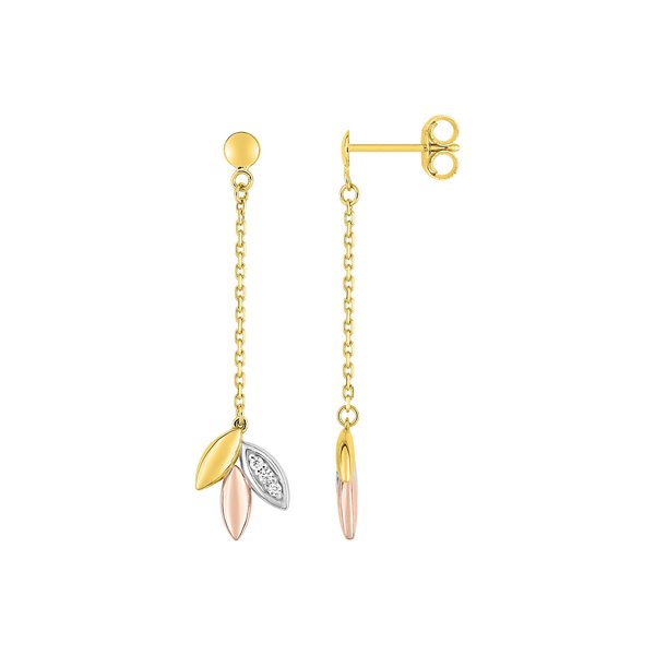 Boucles d'oreilles pendantes diamant 0.04 Or Jaune 750 rhodiée