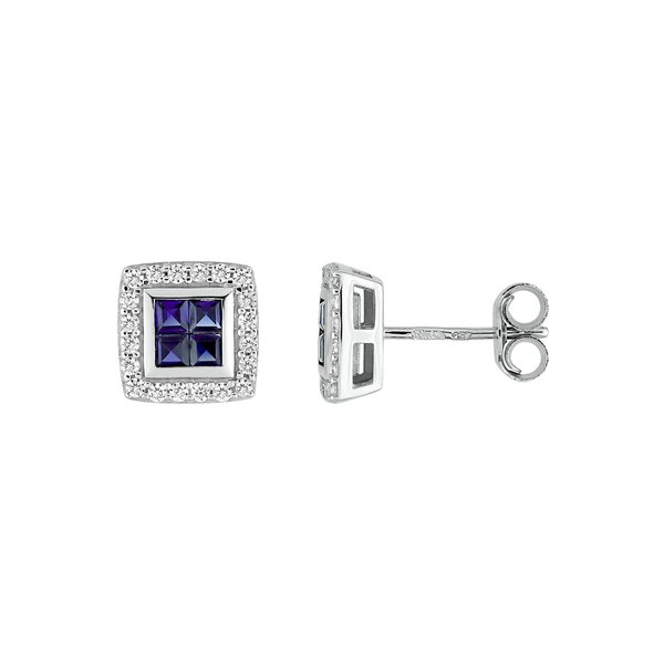 Boucles d'oreilles clou saphir diamant 0.20ct Or Blanc 750