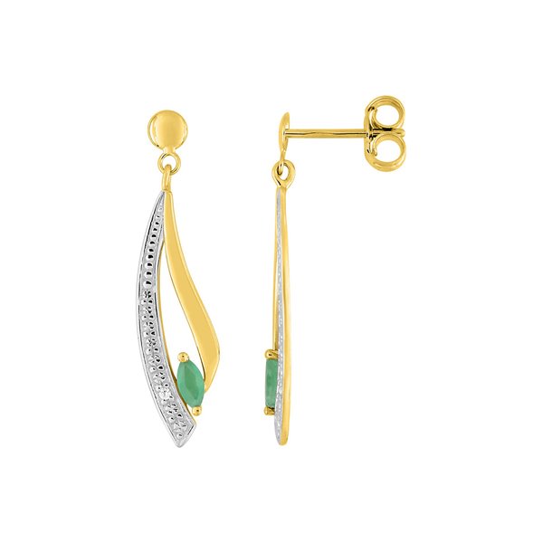 Boucles d'oreilles pendantes émeraude Or Jaune 750 rhodiée