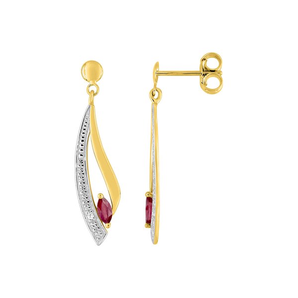 Boucles d'oreilles pendantes rubis Or Jaune 750 rhodiée