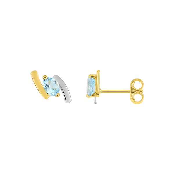 Boucles d'oreilles clou topaze bleue traitée Or Jaune 750 rhodiée