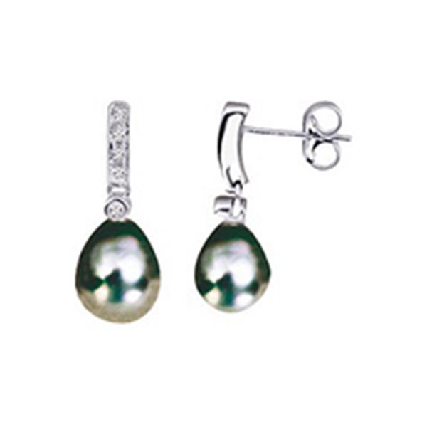 Boucles d'oreilles pendantes perle de culture de Tahiti diamant 0.06ct