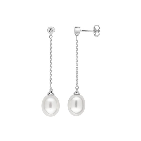 Boucles d'oreilles pendantes perle de culture d'eau douce diamant 0.07ct