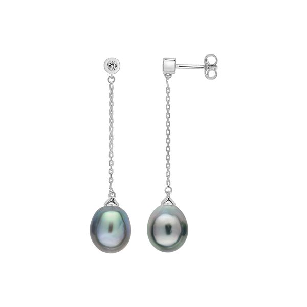 Boucles d'oreilles pendantes perle de culture de Tahiti diamant 0.07ct