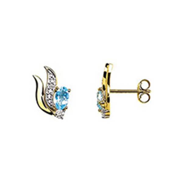 Boucles d'oreilles clou topaze bleue traitée oxyde(s) de zirconium Or Jaune 750