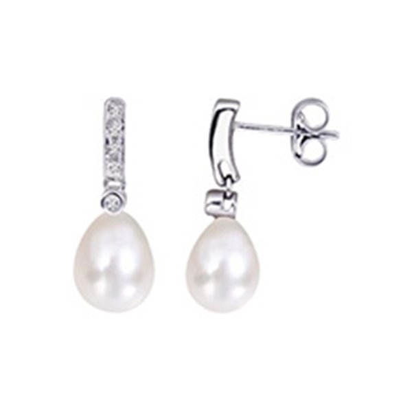 Boucles d'oreilles pendantes perle de culture d'eau douce diamant 0.06ct