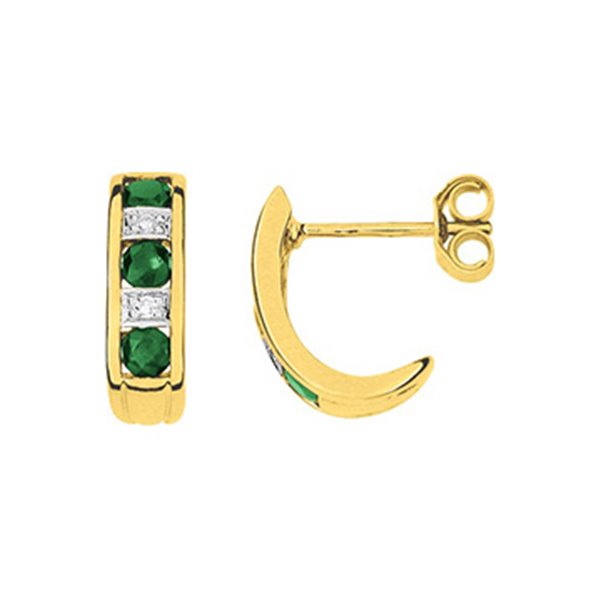 Boucles d'oreilles créoles émeraude diamant 0.02 Or Jaune 750 rhodiée