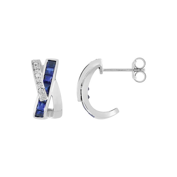 Boucles d'oreilles créoles saphir 1.09 diamants 0.024 Or Blanc 750