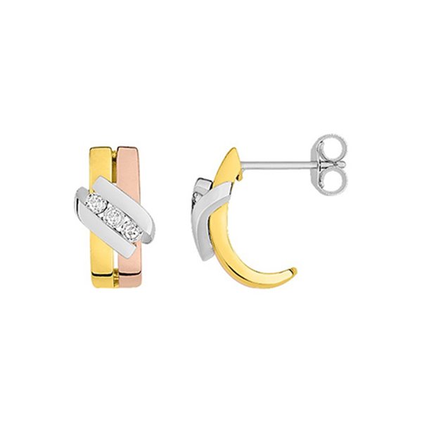 Boucles d'oreilles créoles diamant 0.048ct Or Blanc jaune et rose Or 750