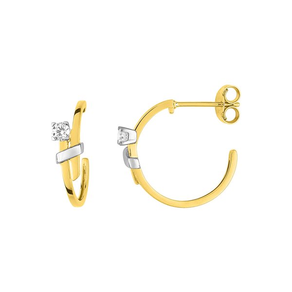 Boucles d'oreilles créoles oxyde(s) de zirconium Or Jaune 375 rhodiée