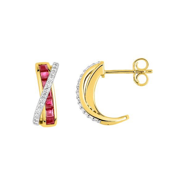 Boucles d'oreilles créoles rubis oxyde(s) de zirconium Or Jaune 375 rhodiée