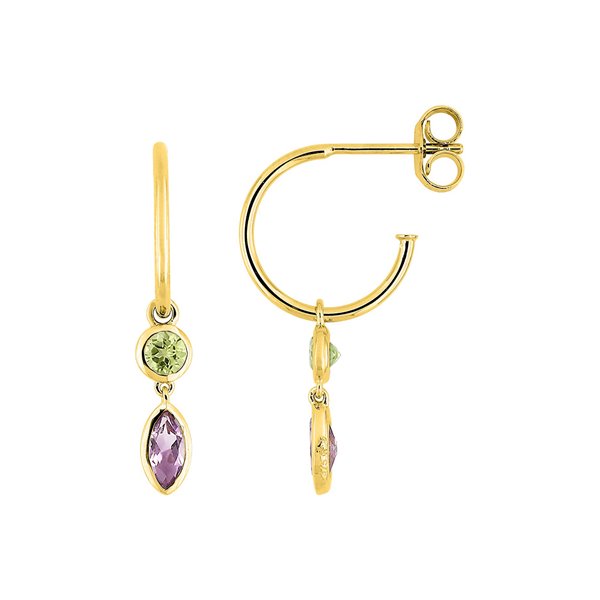 Boucles d'oreilles demi.créoles améthyste pe Or Jaune 375