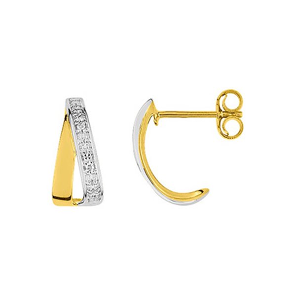 Boucles d'oreilles créoles diamant 0.016 Or Jaune et Blanc Or 375 rhodiée