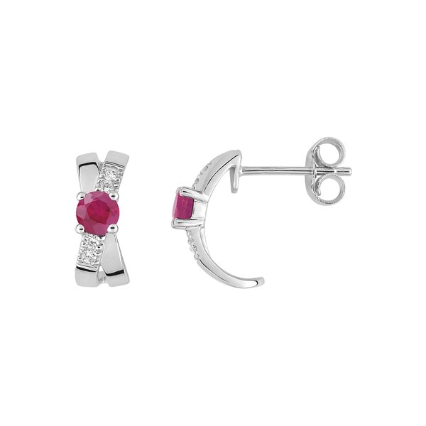 Boucles d'oreilles créoles rubis oxyde(s) de zirconium Or Blanc 375