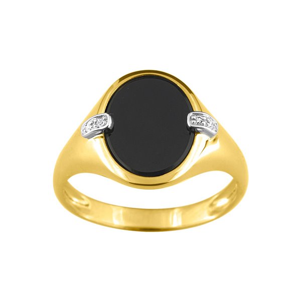 Chevalière onyx diamant 0.02ct Or Jaune 375 rhodiée