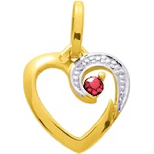 Pendentif coeur rubis Or Jaune 750 rhodiée