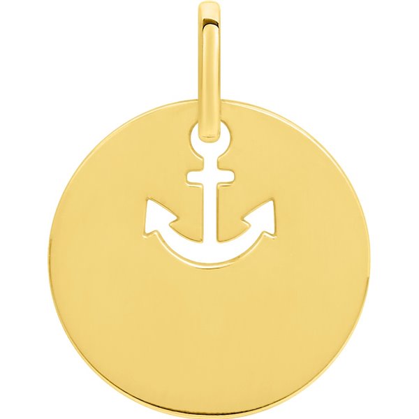 Pendentif jeton motif ancre Or Jaune 750