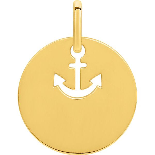 Pendentif jeton motif ancre Or Jaune 375