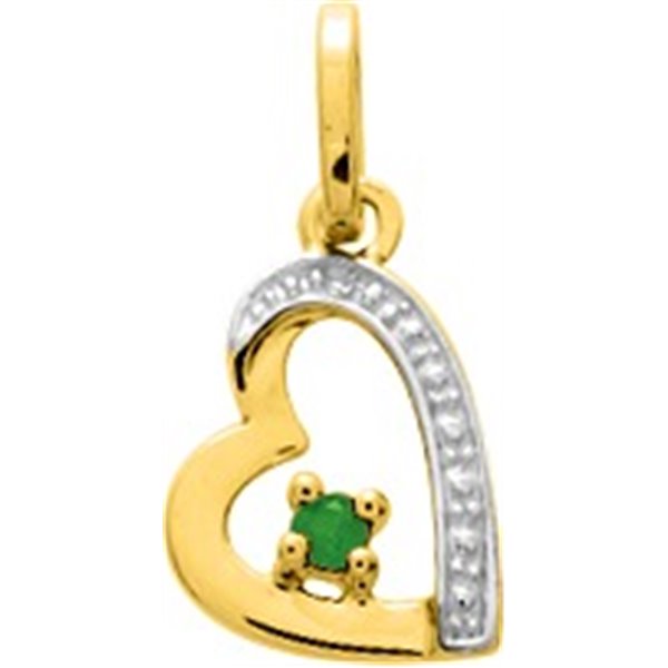 Pendentif coeur émeraude Or Jaune 750 rhodiée