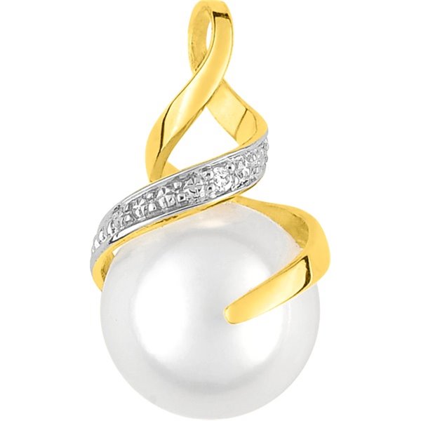 Pendentif perle de culture d'eau douce diamant 01ct Or Jaune 750