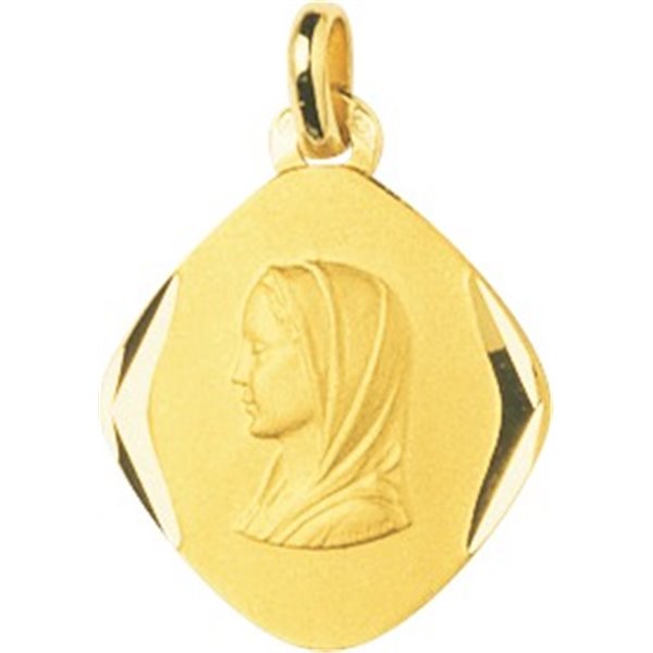 Médaille Or jaune 750 millièmes plaque losange ciselée vierge profil gauche. gravure offerte !