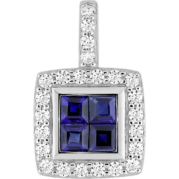 Pendentif saphir diamant 0.12ct Or Blanc 750