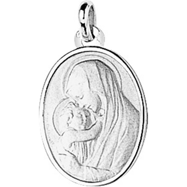 Médaille vierge à l'enfant Or Blanc 750