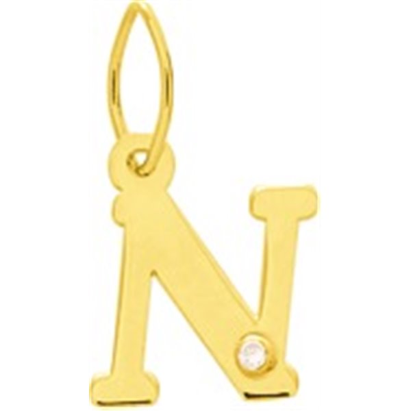 Pendentif lettre N diamant 0.01ct Or Jaune 750