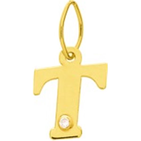 Pendentif lettre T diamant 0.01ct Or Jaune 750