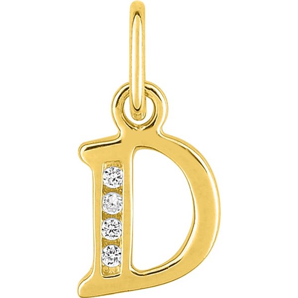 Pendentif lettre D oxyde(s) de zirconium Or Jaune 750