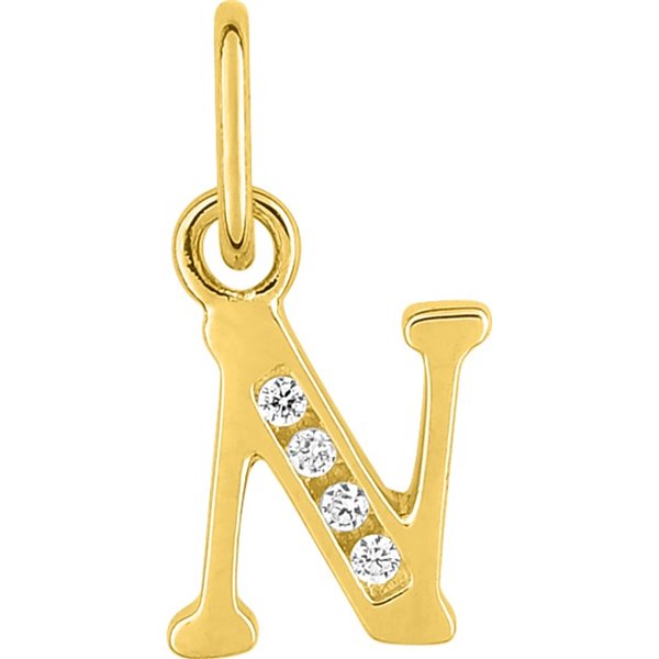 Pendentif lettre N oxyde(s) de zirconium Or Jaune 750