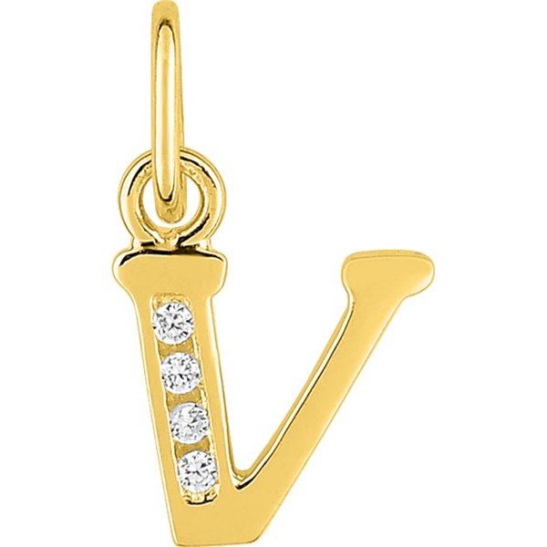 Pendentif lettre V oxyde(s) de zirconium Or Jaune 750