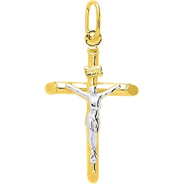 Pendentif croix Christ Or Jaune et blanc Or 750