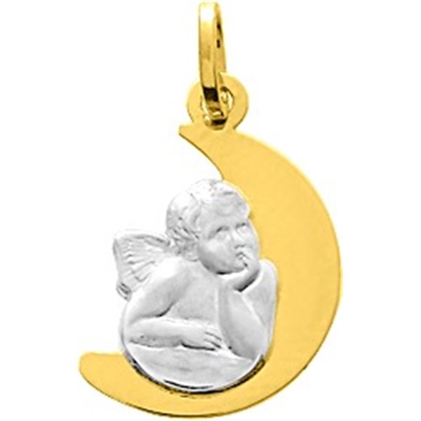 Médaille ange lune Or Jaune et blanc Or 750